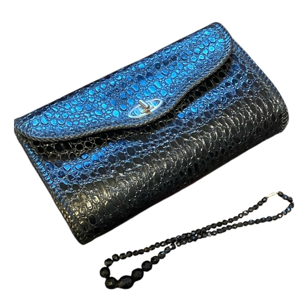 Vintage black crocodile structured clutch